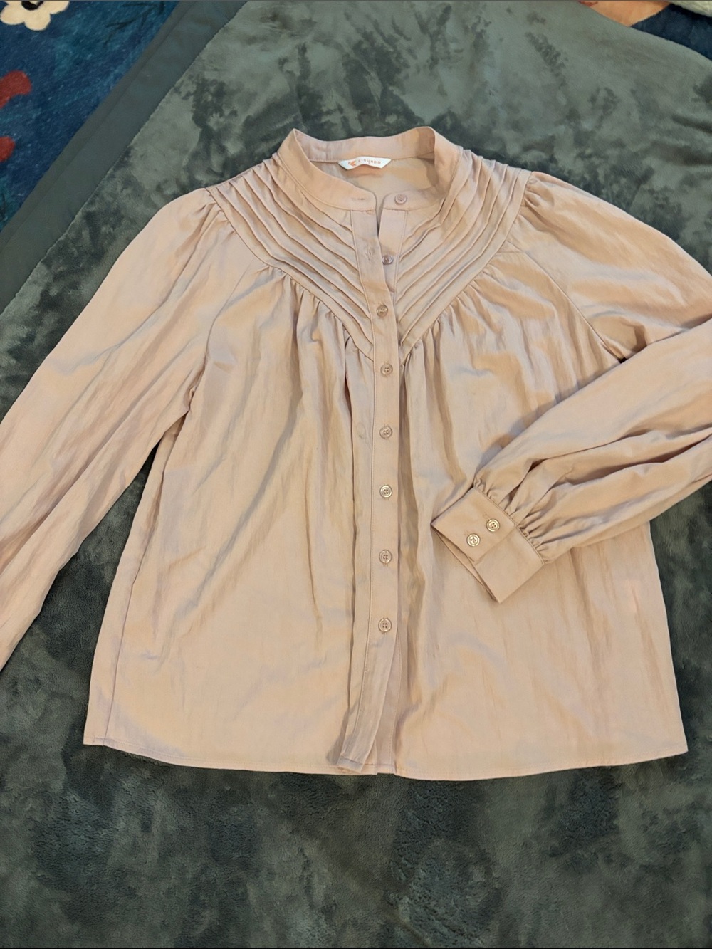 Womens Button-Front Pintuck Blouse in Blush